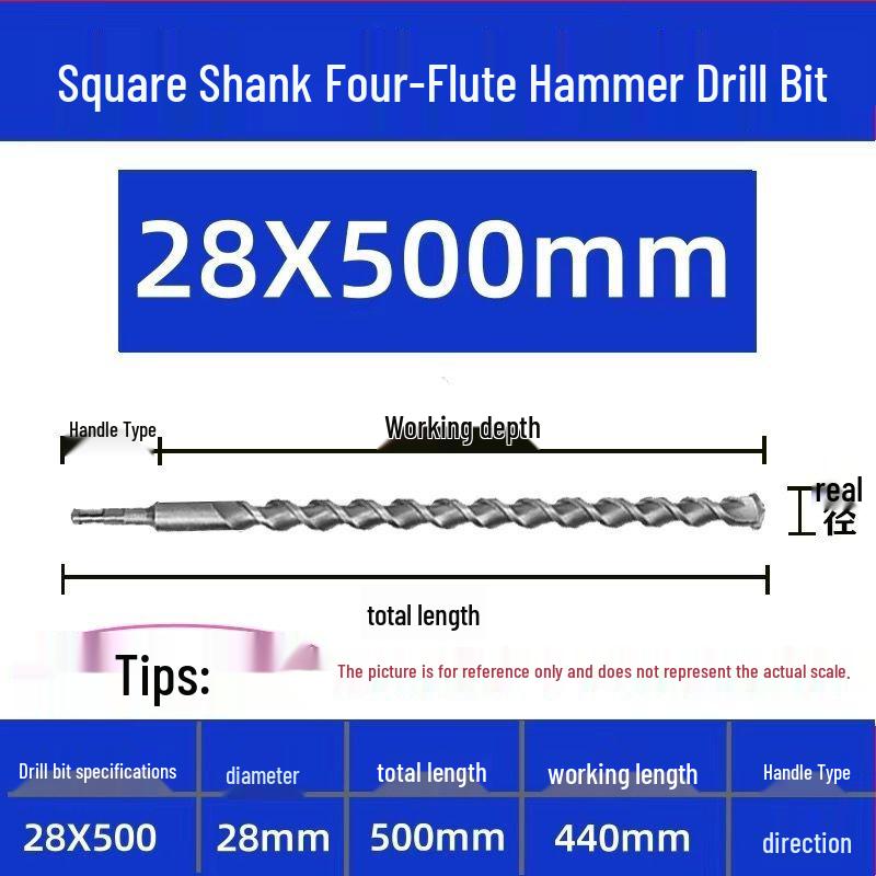 Extended Electric Hammer Drill Bit, Square & Round Shank, for Concrete Piercing - Available in 500mm to 2m Lengths