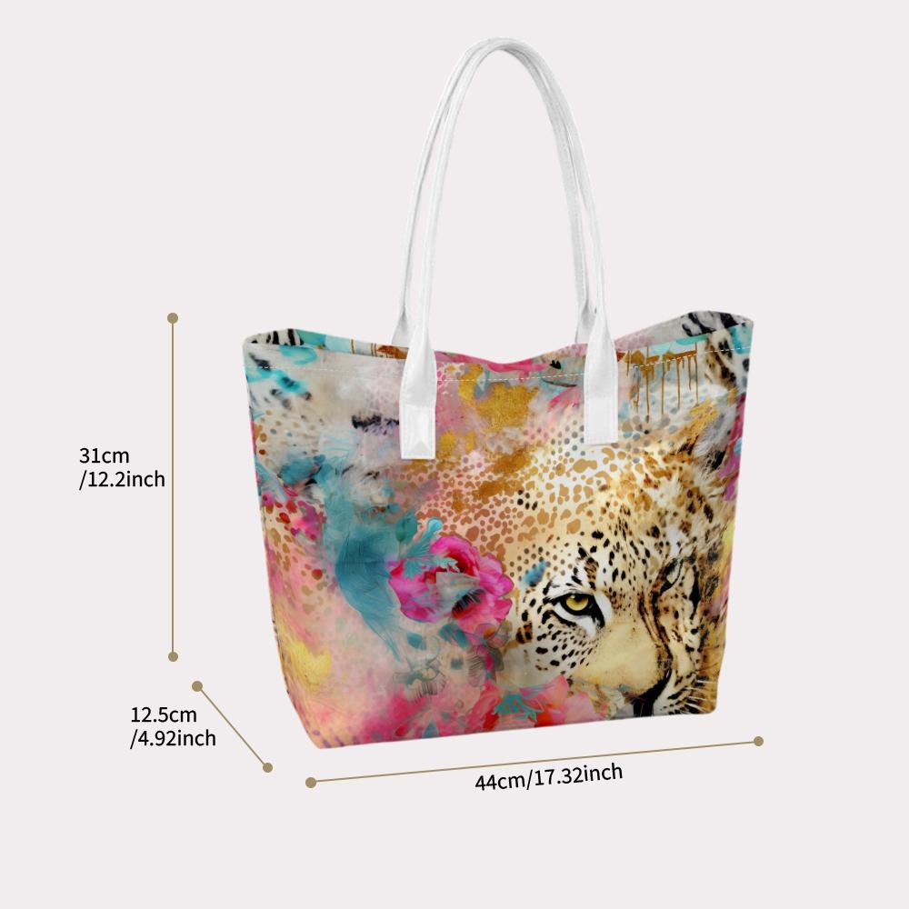 Watercolor Leopard Print Casual Tote Bag Lightweight Fashion Daily Shoulder Bag for Women Outdoor Shopping Travel