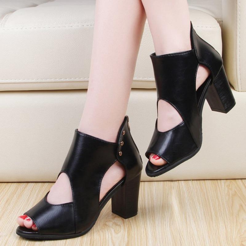 Fish Mouth High-heeled Sandals Women's Spring New Breathable Hollowed-out Thick-heeled Fashion Sandals