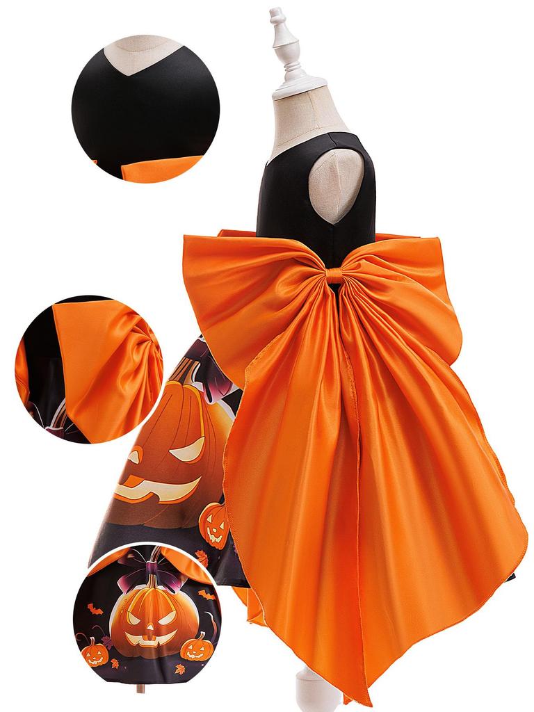 Halloween Witch Costume for Kids - European & American Style Cosplay Dress with Pumpkin Print