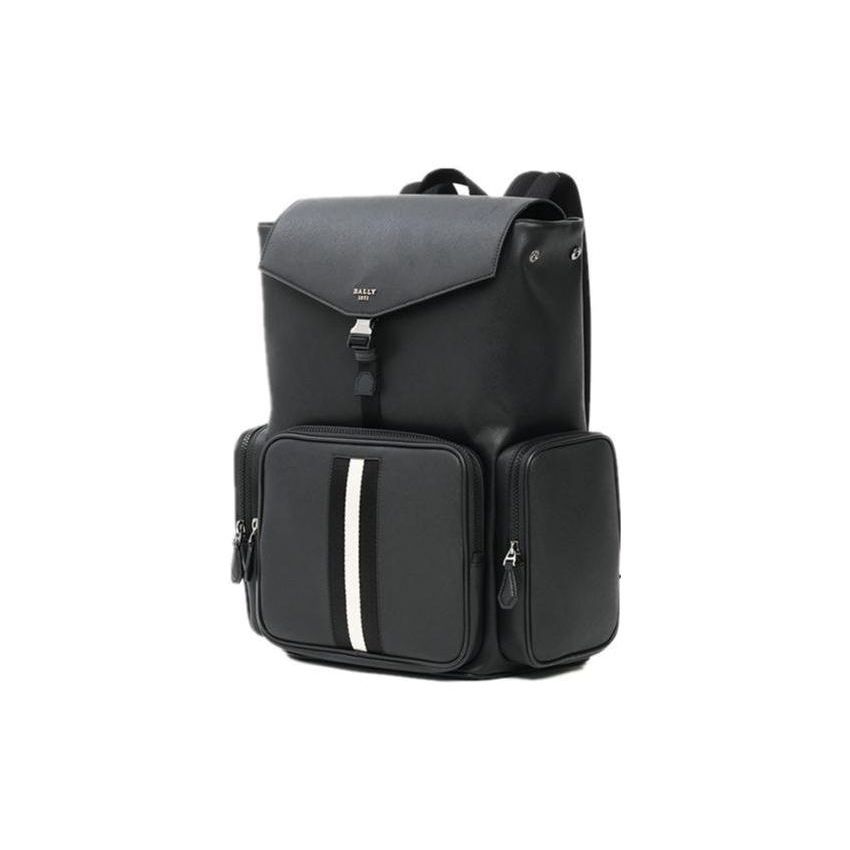 Bally Letter Logo Large Capacity Striped Lock Buckle Backpack Men Backpack Black 6303962