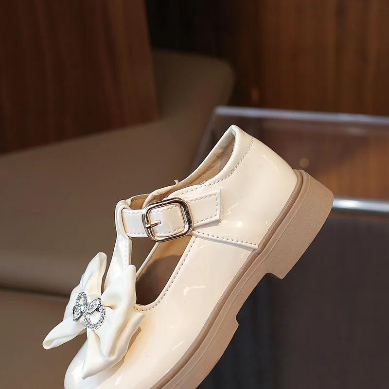 2024 Children Leather Shoes for Girls Autumn New Fashionable Korean Style Sweet Bowtie Soft Bottom Anti-slippery Versatile Shoes