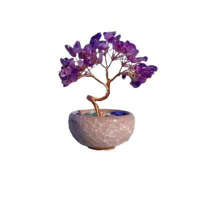 1PC Feng Shui Trees Natural Copper Wire Wrapped Fashion Tabletop Ornaments Colorful Home Decor Tea Cup Base Crystal