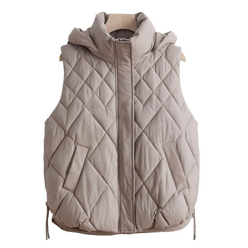 Womens Hooded Puffer Vest Short Quilted Zip Up Sleeveless Jacket Fall Winter