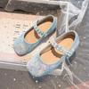 2026 Kids Princess Shoes Girls Low-top Magic Strap Pearl Glitter Crystal Soft Sole Dress