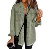 Women's Oversized Denim Shirt Jacket with Raw Hem and Button Front