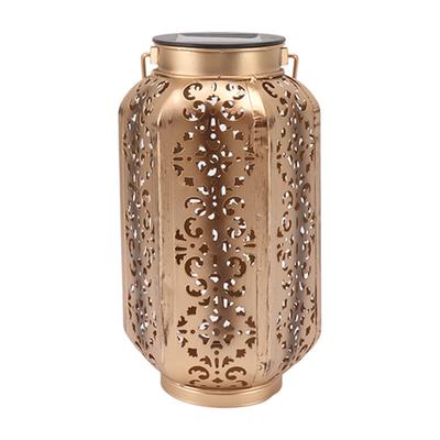LED Solar Lantern Waterproof Hanging Metal Lamps Small Hexagonal Lantern for Lawn Porch Backyard