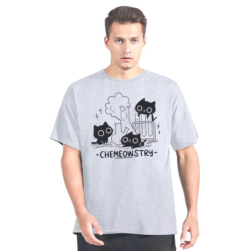 

CHEMEOWSTRY Cat Смешные футболки с короткими рукавами Летние футболки Повседневные футболки Harajuku Эстетическая винтажная одежда Футболки мужские S серый