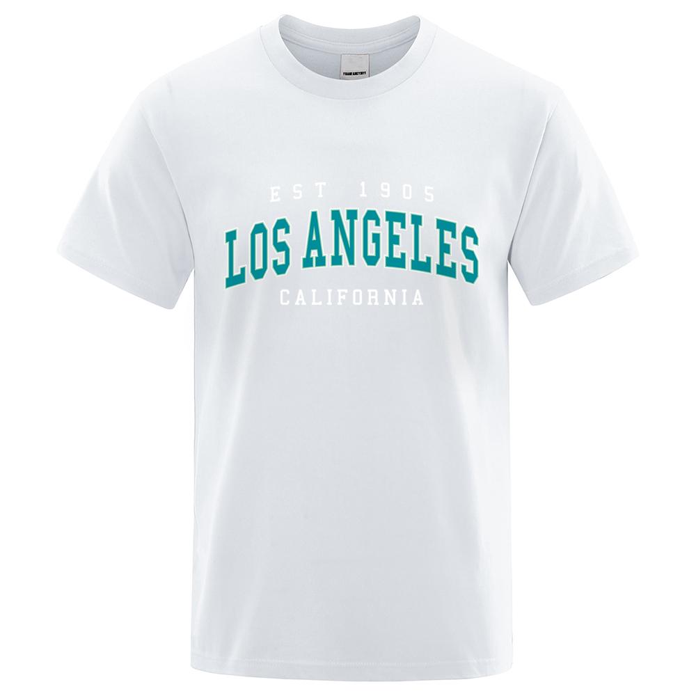 Pánské a dámské tričko Est 1905 L0S Angeles Kalifornie Letter Print Tričko Muži Léto Bavlna Topy Bavlna Volné Ulice