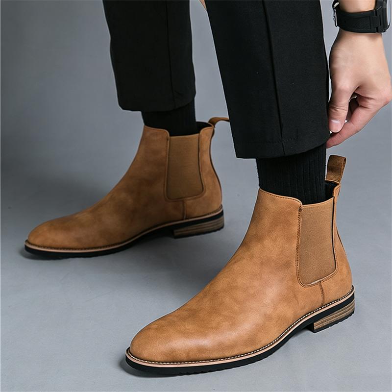 High Quality Winter New Men's Pointed Brown Black Chelsea Ankle Boots British Designer Botas Casual High-tops Motorcycle Shoes