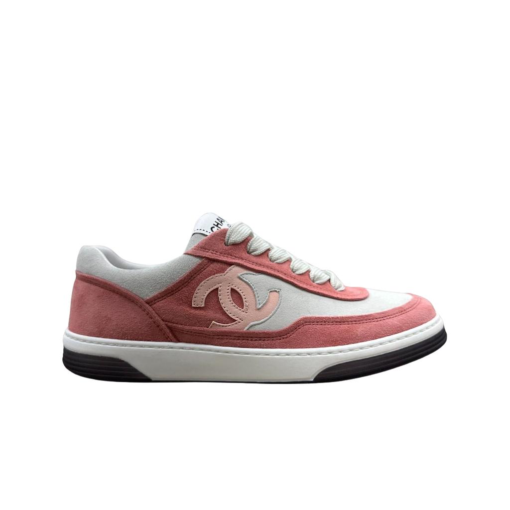 (w) Chanel Sneakers Suede Kidskin & Pink White