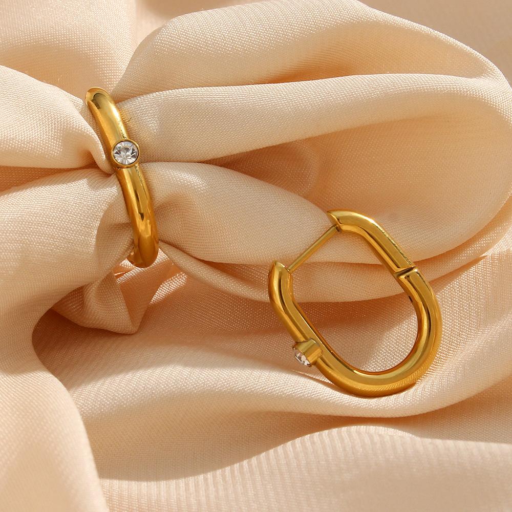 Drop Ship Gold Plated Stainless Steel Hoop Earring U Shape Huggie Hoop Cubic Zircon Diamond Earrings Piercing Jewelry