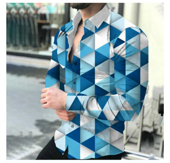 2025 European & American Men's Casual Plus Size Printed Long-Sleeve Shirt