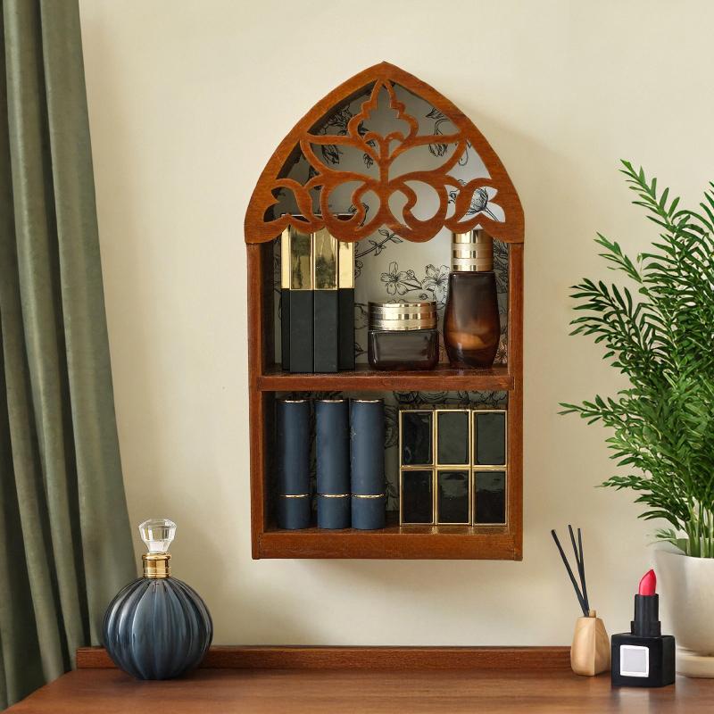 1PC Wooden Multi-Tier Wall Shelf Living Room Decorative Wall Rack Study With Intricate Carved Design Bedroom Shelf Vintage 2 Sizes