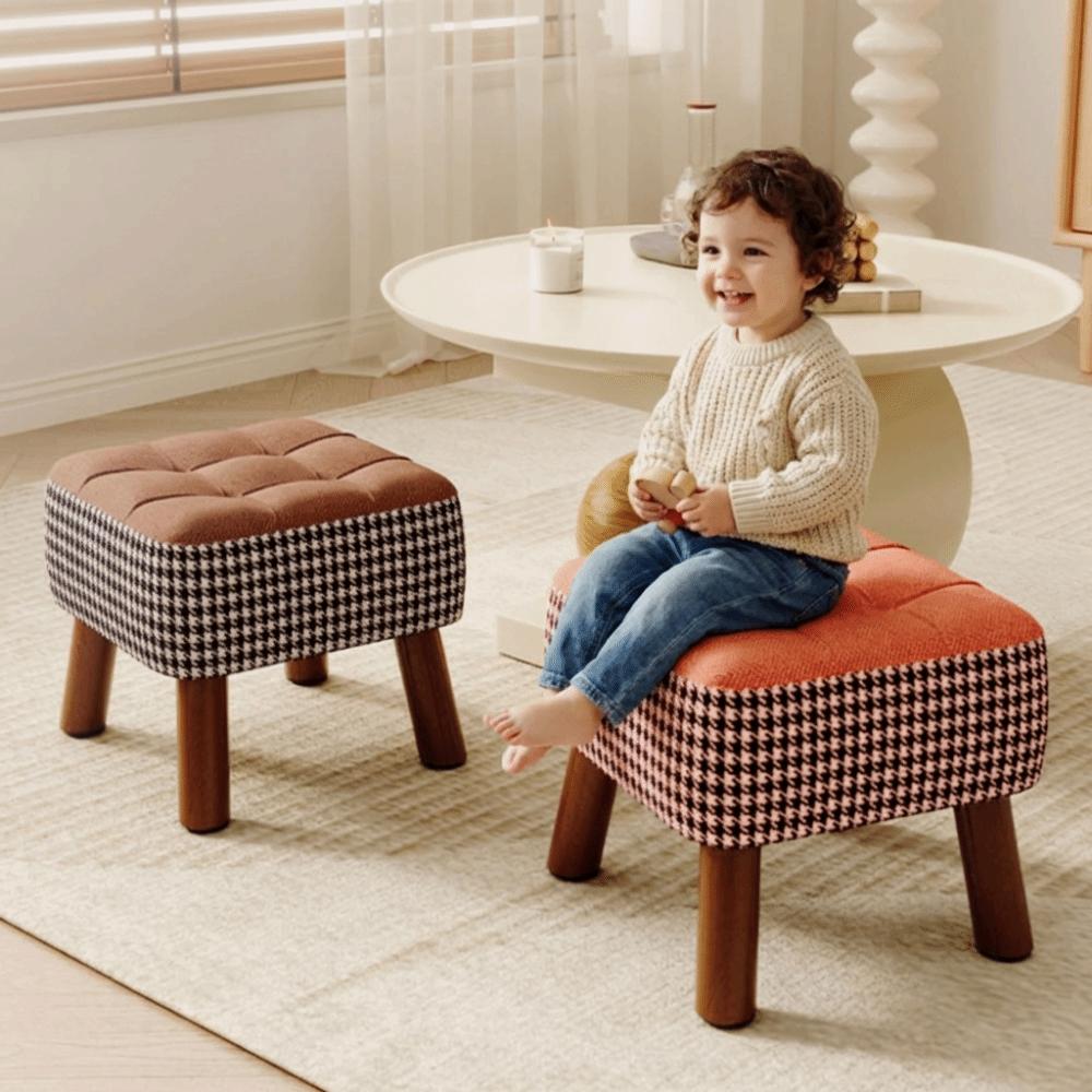 Soft Upholstered Seat Ottoman Compact Design Cream Style Ottoman Soft Pack Stool  Daily Home Use