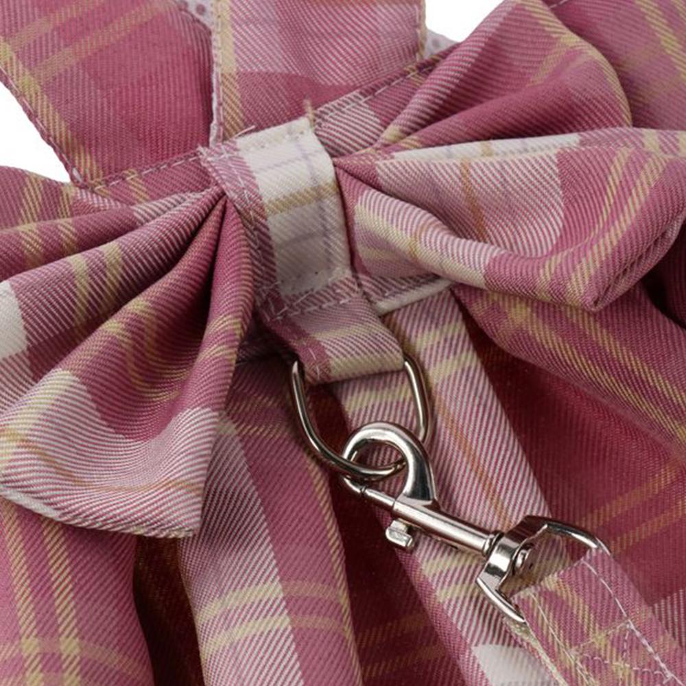 Lattice Dog Dress Dark Pink Pet Clothes for Small Girl Dogs Cats Harness and Leash Set