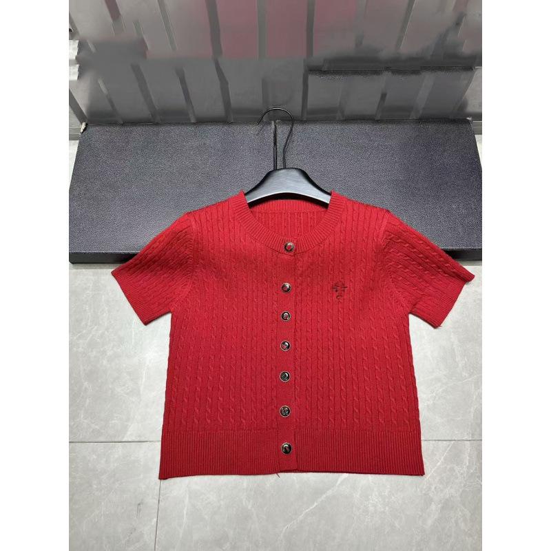 D Family Spring Embroidered Bee Button Knit Cardigan - Age-Reducing, Casual, Versatile Short Sleeve Top
