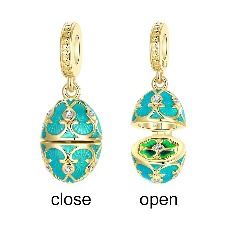 925 Silver The Easter Egg Pendant Can Be Opened Rabbit Charms Bead Fit Original Pan Bracelets Women DIY Fine Jewelry Party Gift