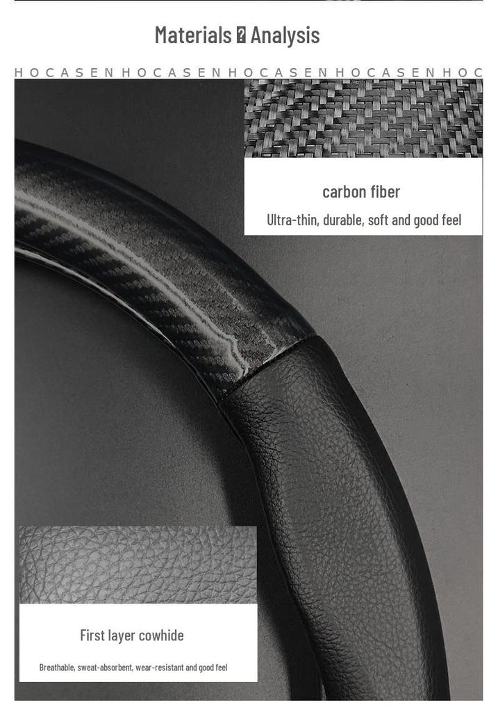 Borgward BX5/BX7 Genuine Leather & Carbon Fiber Steering Wheel Cover - Universal, Non-Slip, Sweat-Absorbent for All Seasons