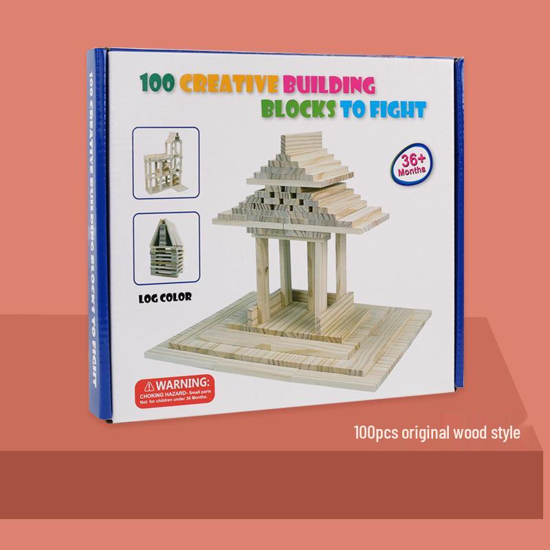 100-Piece Archimedes Blocks Set for Creative Building - Natural Wood Toy for 3+ Years