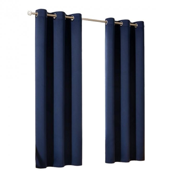 Solid Navy Blue Blackout Curtains Bedroom Living Room Modern Minimalist Style Rod Pocket Panel Set