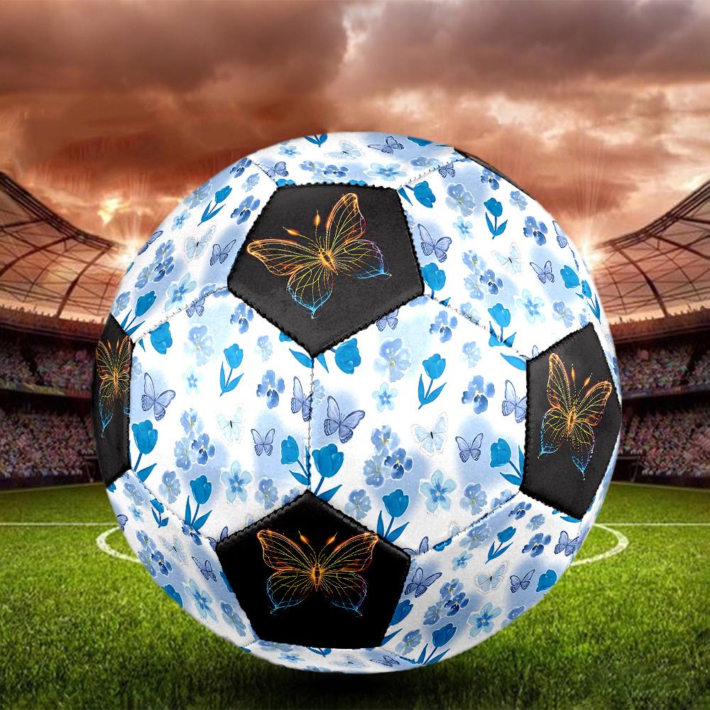 1PC Blue Floral Butterfly Flame Artwork Soccer Ball Size 5 Football Machine Sewn Indoor/Outdoor Universal Football Gift W69