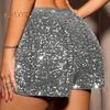 מכנסיים קצרים למועדון נשים נצנצים נצנצים מותניים אלסטיים גבוהים קפלים רכים Slim Fit באורך אורך הברכיים באורך מופע ריקוד פסטיבלי מסיבת מיני שורטס
