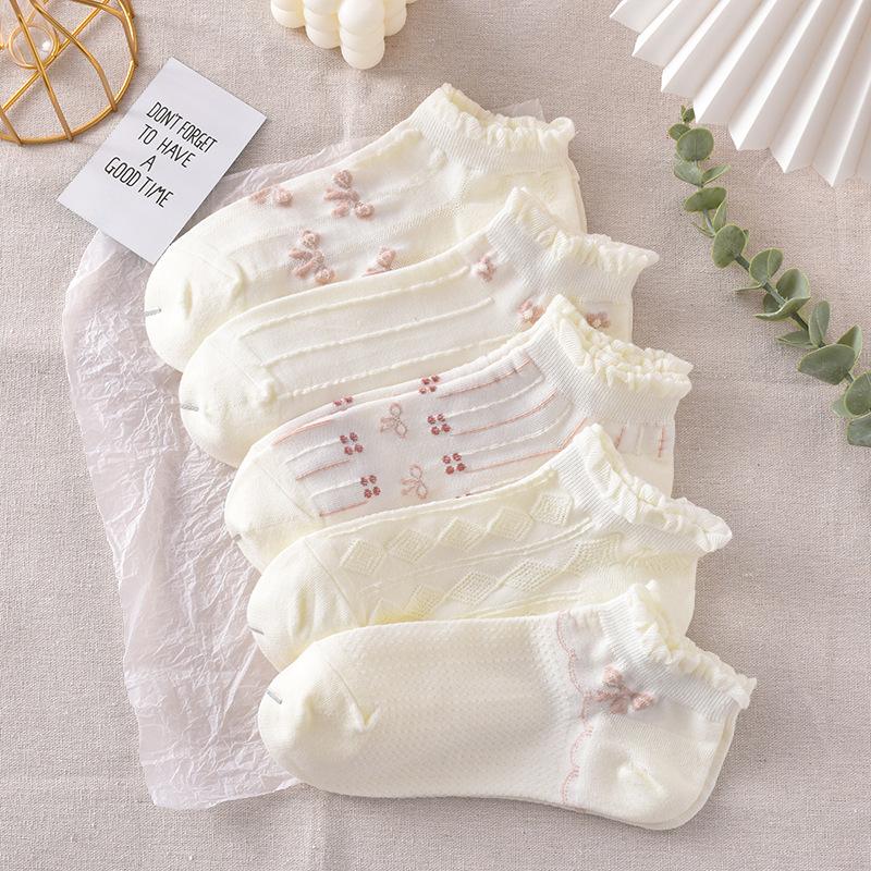 

Spring and Summer College-style Puffed White Short Socks for Students, Sweet and Casual Cotton Socks 1 pair