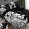 3pcs Bedding Set Black Gray Lion Printed Cozy Soft Duvet Cover King Queen Twin Size Birthday Gift for Boys Adult Bedroom Decor
