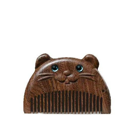 Portable Black Gold Sandalwood Zodiac Mini Comb with Blue-Eyed Carved Flower Design
