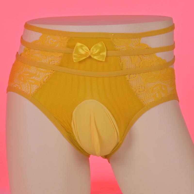 Men'S Sissy Panties Lace Sexy Bow Underwear Hollow See Through Lingerie Hip Lift Sheer Briefs High Waist Pouch Sheath Underpants