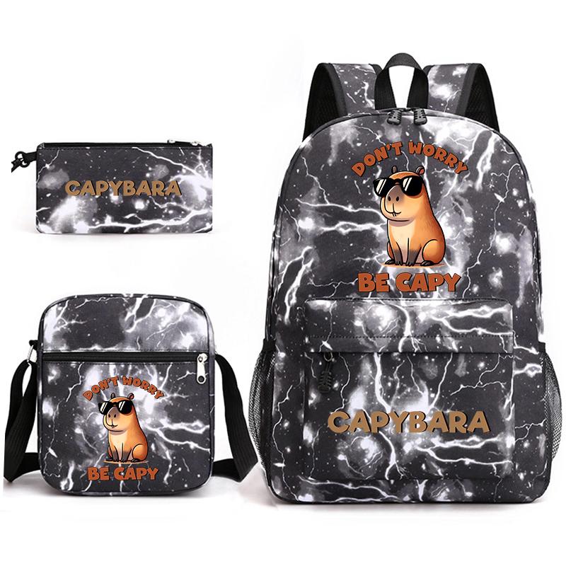 Capybara Animal Print 3Pcs Student Bookbag Set Shoulder Bag Pencil Case Children School Bag for Boys Girls Lightweight Daypack
