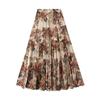 Qooth Elegant Women A Line Pleated Flower Skirt Midi Length Elastic Waist Casual Skirt QT2753