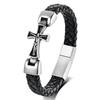 Stainless Steel Punk Skull Cross Bracelet Men Geometric Woven Leather Band Adjustable Size