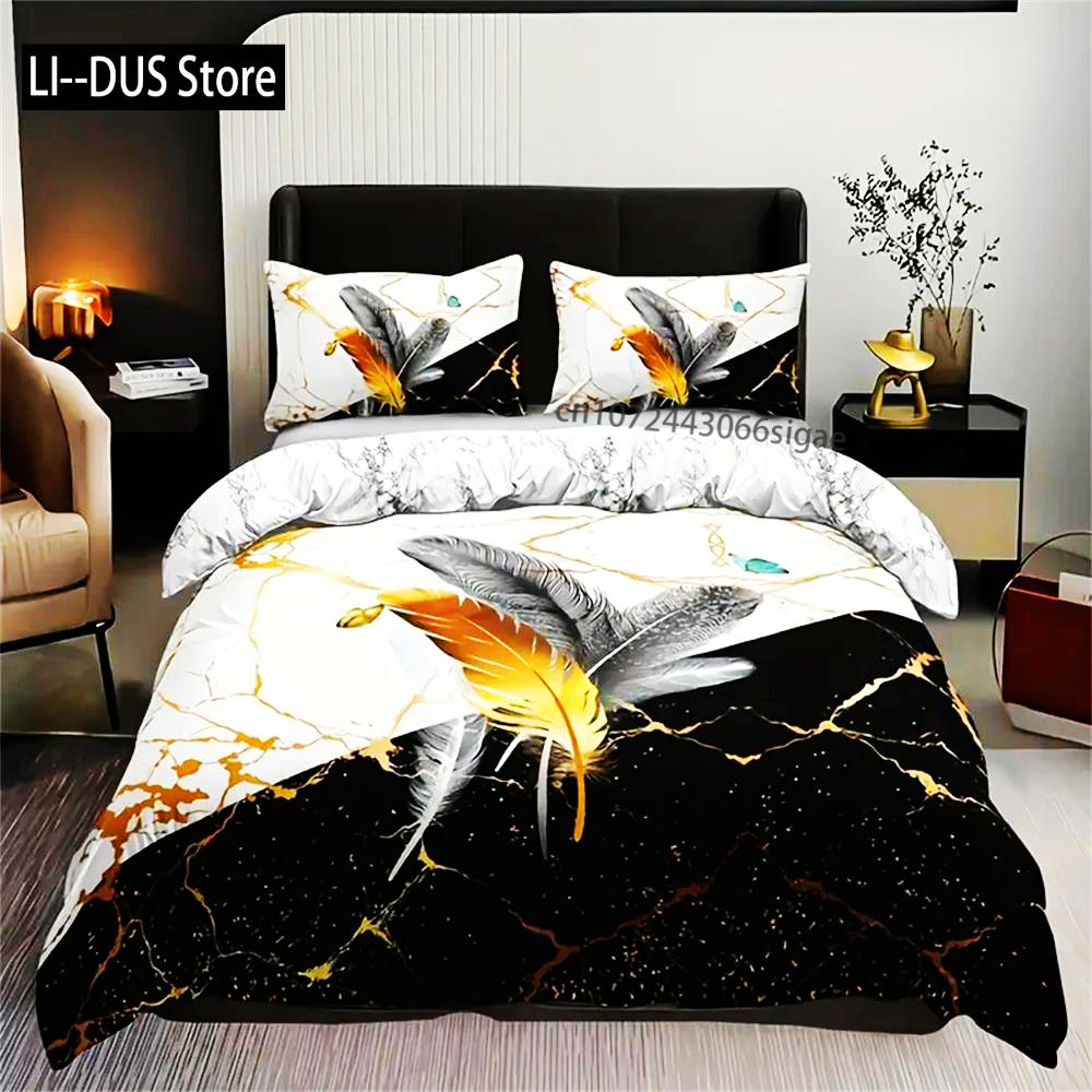 

Comforter Luxurious Marble Feather Print - Soft Breathable And Comfortable Bedding For All Seasons Comforter (quilt)-EU Single(135*200cm)3pcs