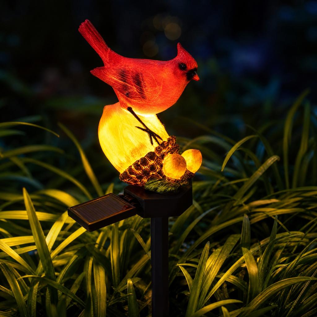 Outdoor Ground Insert Light Resin Red Bird Decorative Garden Stake - Nut Red Bird