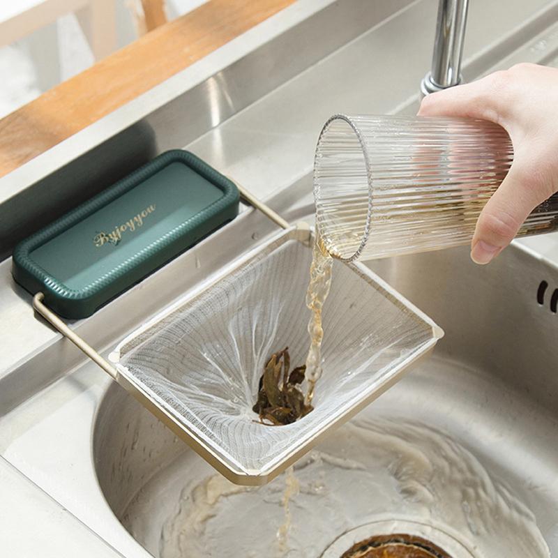 Spülbeckenfiltergestell Küche Faltbar Lebensmittelabfälle Spülbecken Sieb Netzbeutelständer Müllnetzregal Verstopfungsfreier Müllnetzbeutel