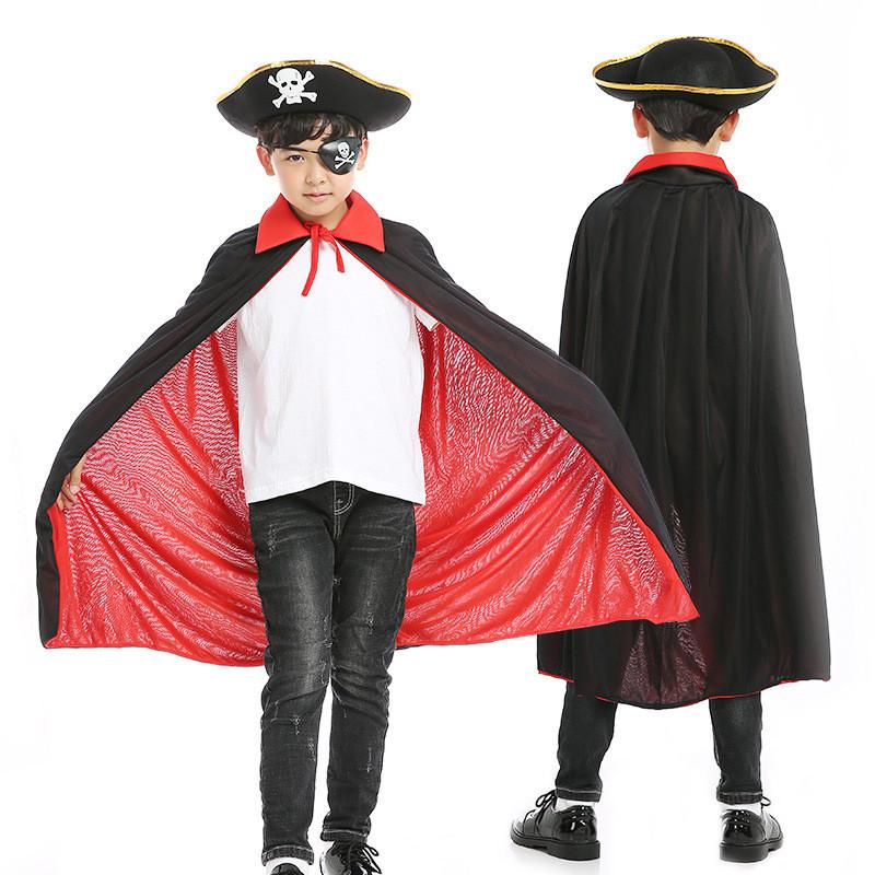 Kids Pirate Captain Outfit With Black Red Vampire Cape And Accessories For Party