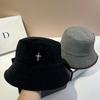 Double-Sided Matte Bucket Hat Cross Jindian Plaid Casual Basin Hat Outdoor Shading Versatile Suede