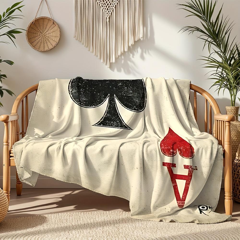 Black Jack Playing Cards Flannel Printed Blanket Suitable for All Seasons Suitable for Living Room Office Sofa and Travel