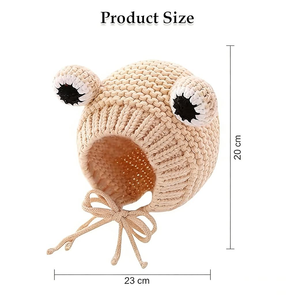 Cute Frog Eyes Baby Cap Winter Warm Earflap Hat Soft Knitted Crochet Infant Outdoor Windproof Beanie Hats For Baby Boys & Girls