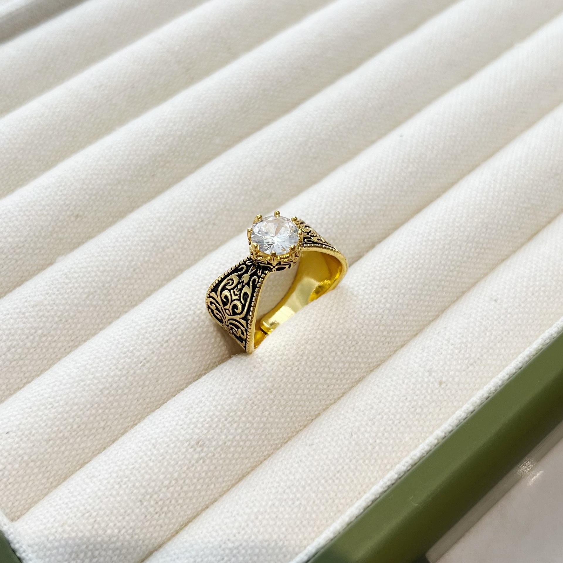 

Guofeng Tang Grass Pattern High Carbon Diamond Iris Ring Women S Opening Niche Design Bamboo Ring opening adjustable