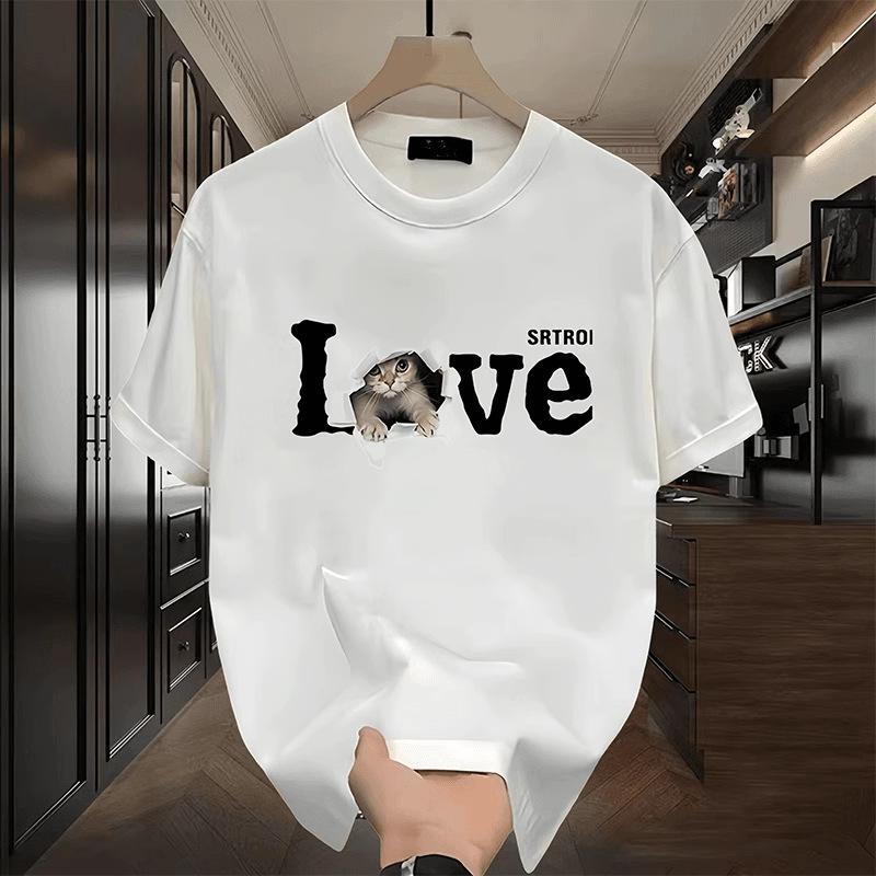 Ladies' Cat Love Fashion Pure Cotton Casual Comfortable Round Neck Short Sleeve T-shirt