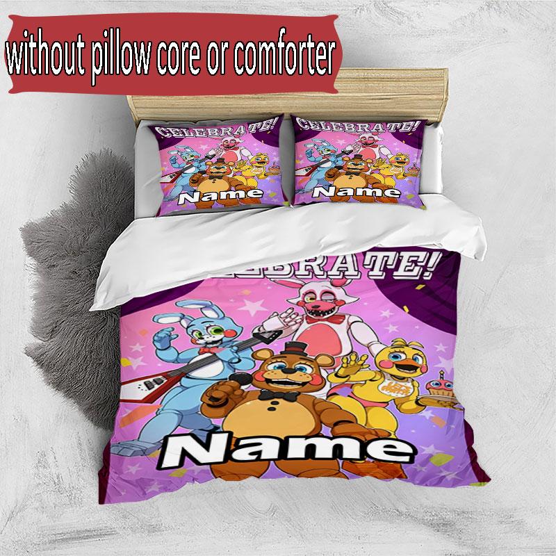 3pcs Duvet Cover Set (1*Duvet Cover + 2*Pillowcase, Without Core), Custom Name Five Nights At Freddy's Pattern Bedding Set, Home Bedroom Decor Gift