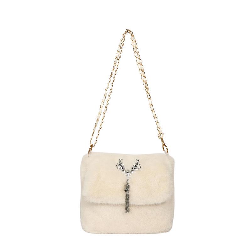 2025 Autumn/Winter Plush Tassel Antler Crossbody Shoulder Bag - Versatile Small Square Fashion Handbag