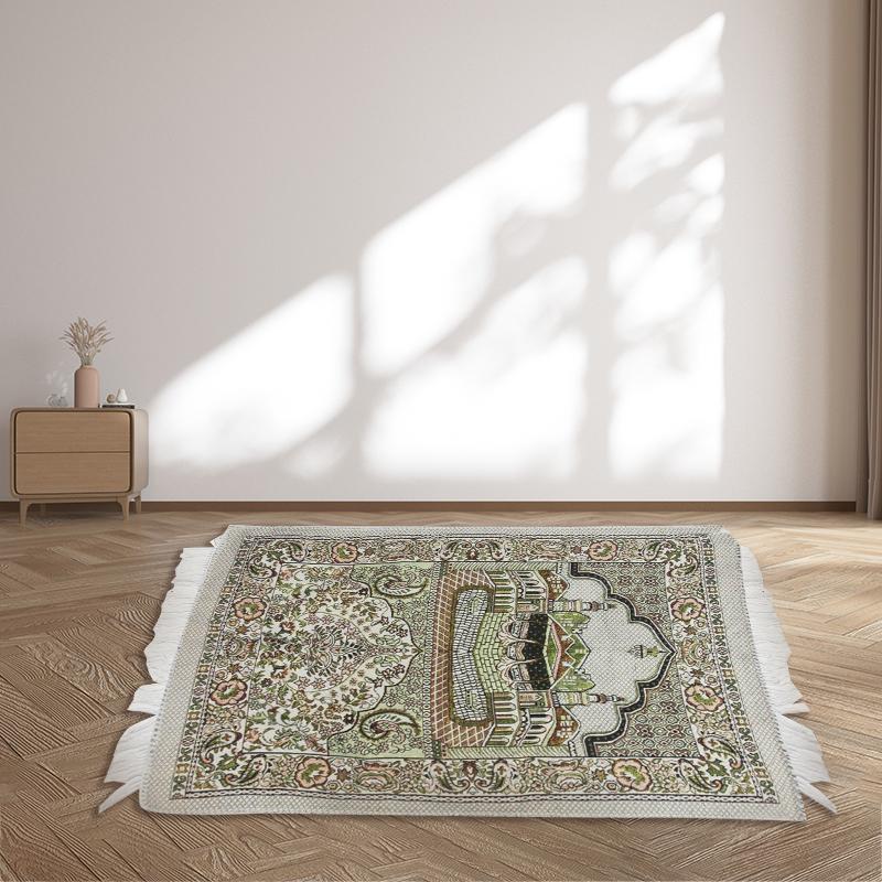 Holaroom Muslim Carpet Blanket Prayer Rug Tapete With Tassel Islamic Mat Thin Small Blanket Lightweight Portable Lap Rugs Home Decor