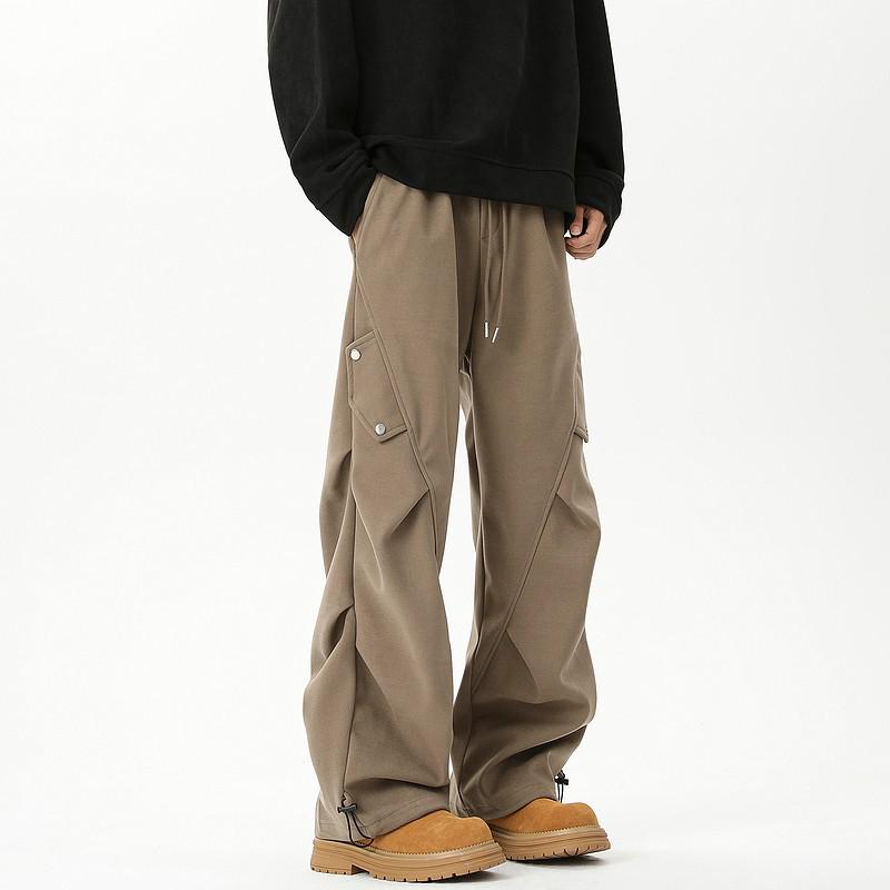 Unisex High Street A/W Heavyweight Pleated Cargo Pants - Trendy Loose Wide-Leg Style