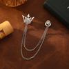 Crystal Decor Brooch Pin Tassel Chain Suit Collar Pin Casual Crown Brooch