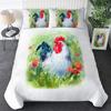Set Copripiumino Pollo Set Biancheria da Letto Gallo Acquerello Animale Fiore Biancheria da Letto Erba Verde Poliestere Copripiumino Misura King