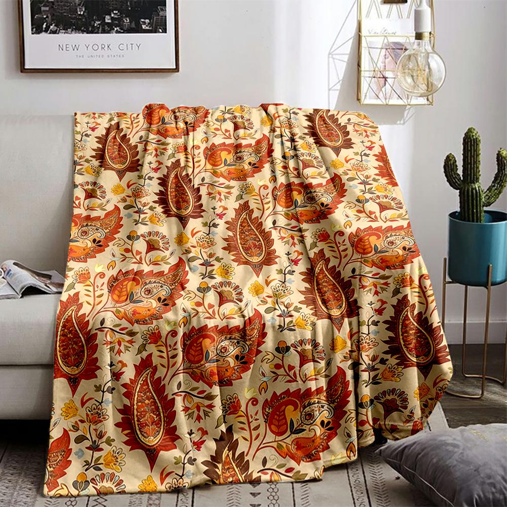 Colorful Floral Pattern blanket with Paisley and Ornamental Leaves Design blanket, suitable for use in the bedroom, living room, on the sofa